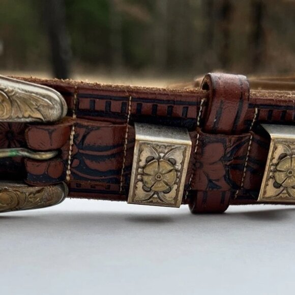 Vtg 70s Ranchcraft 3257 Western Floral Boho Horse Tooled Leather Belt Womens 34 - Picture 1 of 15
